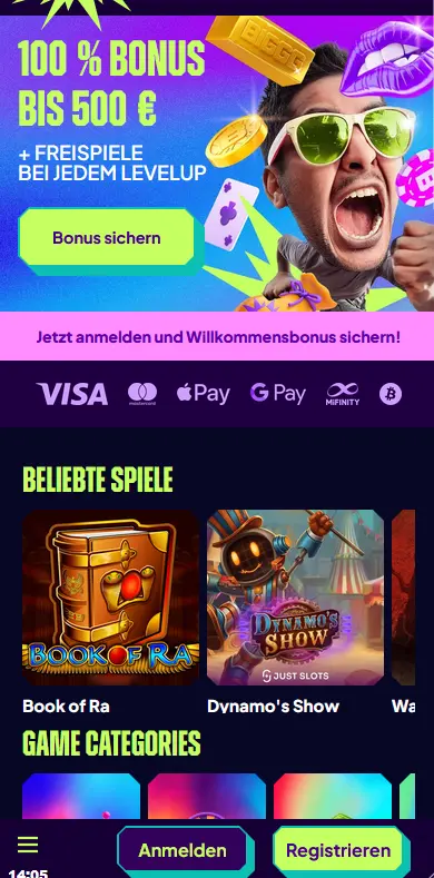 Biggg Casino App – mobiles Casino auf dem Smartphone